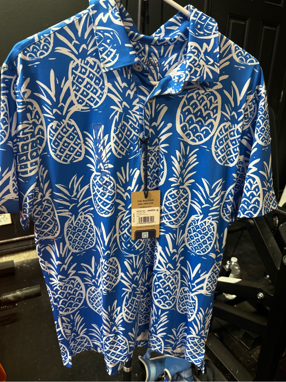 chubbies Blue Polo with White Pineapple Print